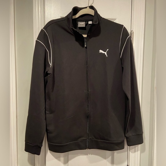 Puma Men’s Black Mock Neck Mesh Detail Full Zip Track Jacket White Logo Size S - Picture 1 of 10